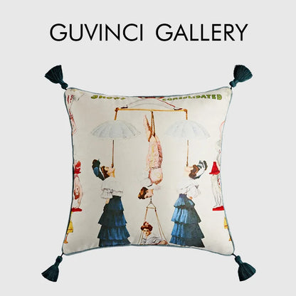 DecorBites™ Circus Retro Throw Pillow Cover with Tassels 45x45 Eclectic Home Decor
