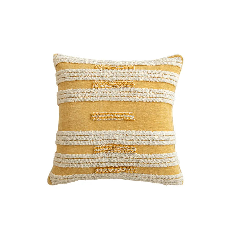 DecorBites™ Golden Yellow Geometric Tufted Tassel Cushion Cover - Modern Boho Home Decor