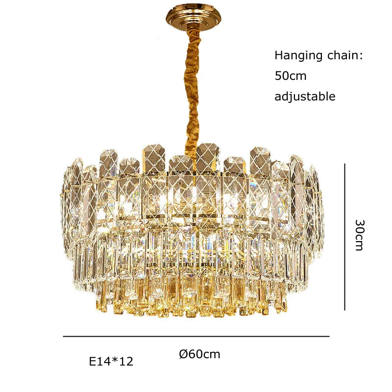 DecorBites™ Gold Lustre Chandelier LED Crystal Light Fixture - Postmodern Luxury Hanging Lamp
