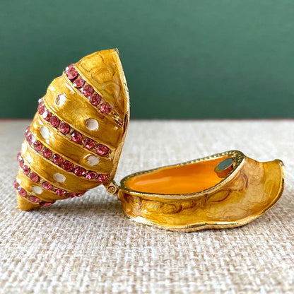 DecorBites™ Jeweled Conch Trinket Box: Enamel Shell Jewelry Holder & Home Decor