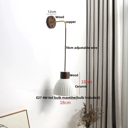 DecorBites™ Ceramic Wood Wall Sconce LED Light with Pull Chain Switch - Modern Nordic Style