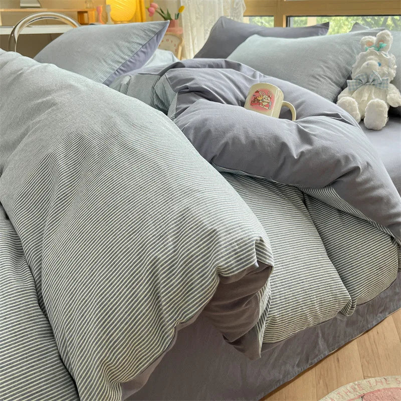 Juego de cama DecorBites™ Cozy Striped Cotton - Kit de edredón transpirable y suave