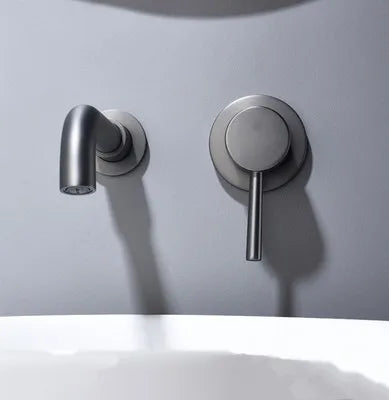Decorbites™ Grifo Mezclador de Latón Dorado para Lavabo de Baño Empotrado en Pared para Agua Caliente y Fría