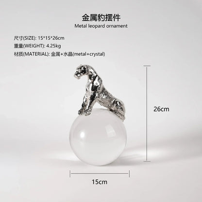 DecorBites™ Leopard Crystal Ball Metal Cheetah Sculpture Home Decor