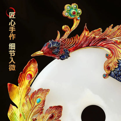 "DecorBites™ Adorno de dragón y fénix de jade, decoración esmaltada para sala de estar"