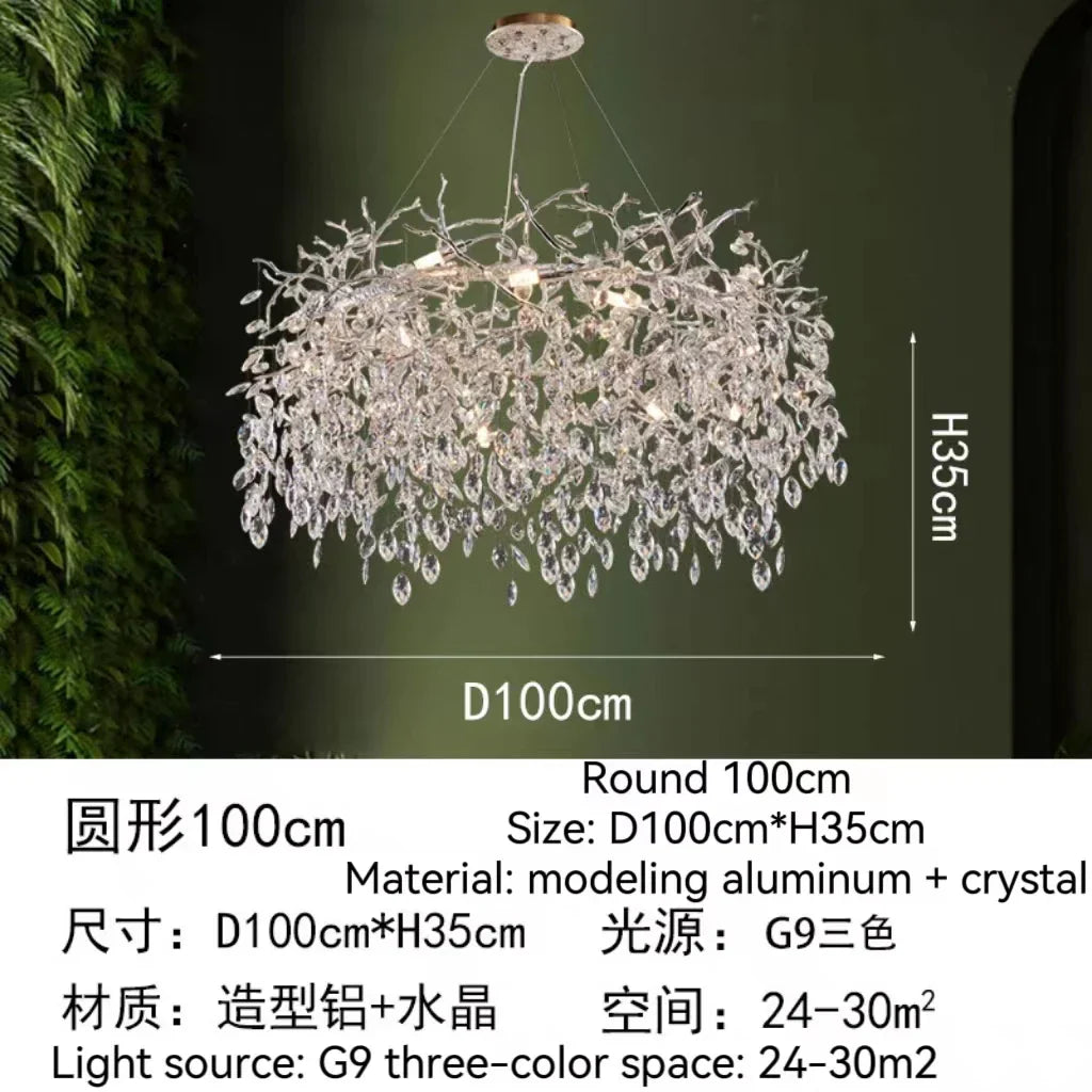 Gold Crystal Tree Chandelier Matte Aluminum Finish