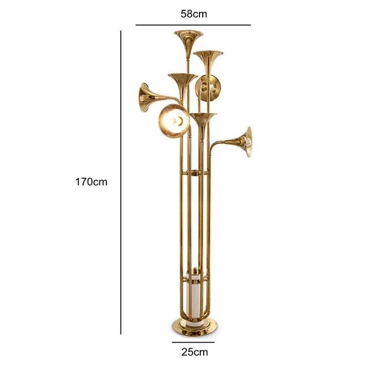 Lámparas de pie de cuerno vintage retro moderno | Colgantes de trompeta de oro Decorbites™