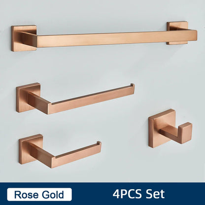 DecorBites™ Brushed Gold Stainless Steel Bathroom Accessories Set: Toilet Wall Towel Bar, Paper Holder, Hook
