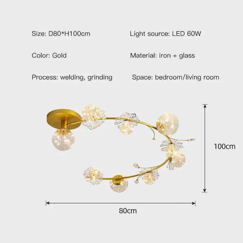 DecorBites™ Gold Crystal Glass Ball LED Chandelier for Modern Living Room Bedroom Dining Kitchen