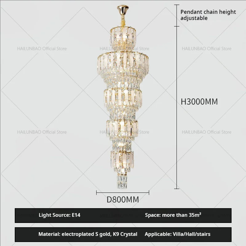 DecorBites™ Duplex Villa Crystal Light Chandelier Spiral Staircase Building Elegant Transparency