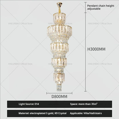 DecorBites™ Duplex Villa Crystal Light Chandelier Spiral Staircase Building Elegant Transparency