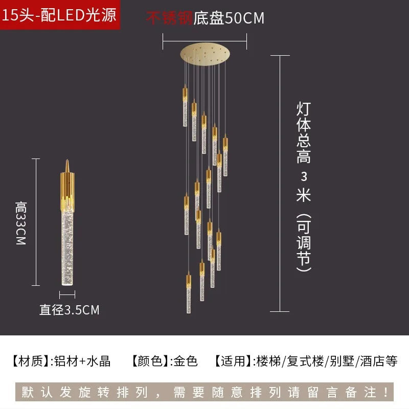 DecorBites™ Crystal Rotating Staircase Chandelier: Luxe Duplex Living Room Pendant