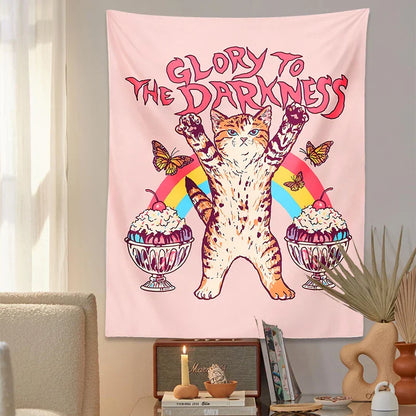 Cute Cat Rainbow Sun Tapestry Wall Hanging by Decobites - Kids Room Decor