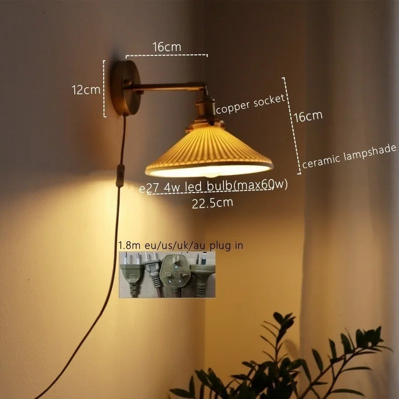 DecorBites™ Ceramic LED Wall Sconce Pull Chain Switch for Dining Bedroom Bathroom Mirror