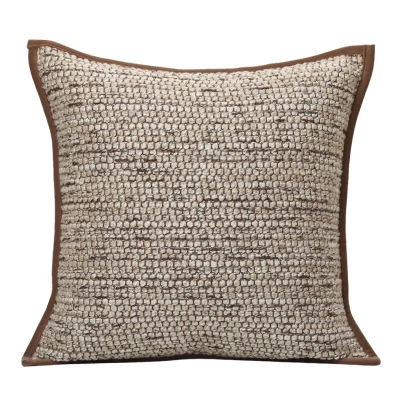 Funda de cojín DecorBites™ geométrica de piel marrón con diseño de empalme, 45x45 cm, funda de cojín cuadrada de lujo