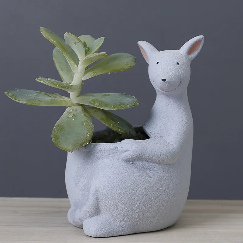 DecorBites™ Kangaroo Cartoon Ceramic Flower Pot Vase for Cactus Succulents and Plants