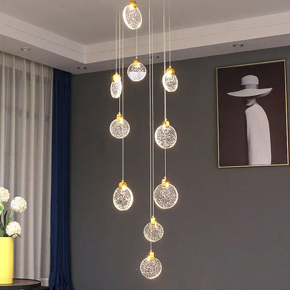 Lámpara de escalera LED de cristal DecorBites™ para sala de estar nórdica, villa y restaurante