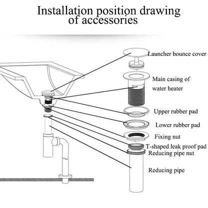 DecorBites™ Gold Large Round Bathroom Pop-up Drain for Copper Washbasin Sink