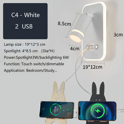 DecorBites™ LED Wall Sconce Lamp Touch Switch USB Bedside Reading Light Tri-color Diammable