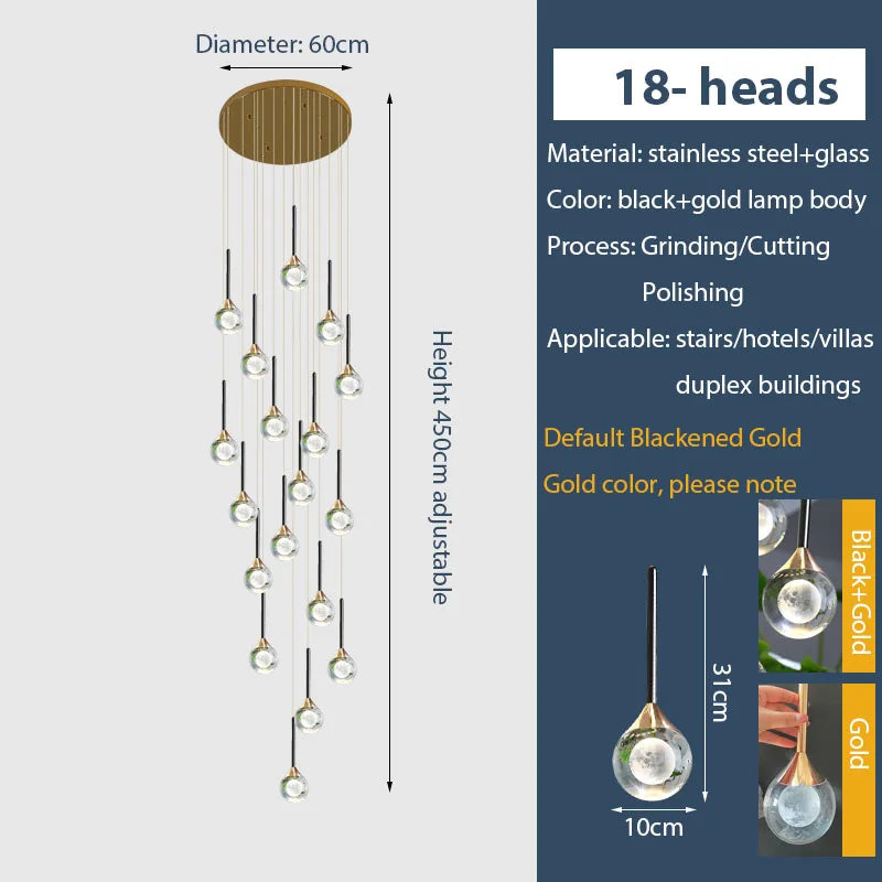 Chandelier de gotas de lluvia de cristal dorado Decorbites™ para escalera y vestíbulo