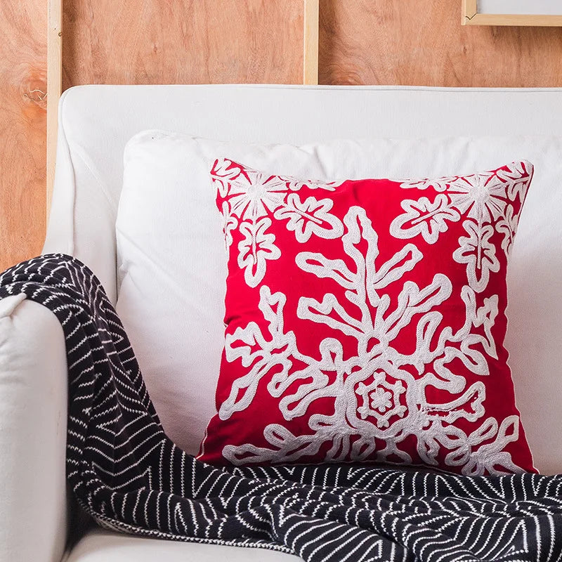 DecorBites™ Christmas Snowflake Elk Embroidered Pillowcases - Festive Decorative Cushion Cover