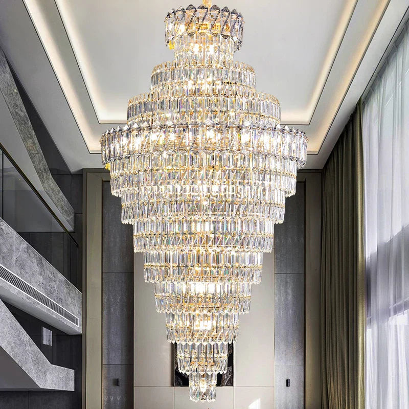 DecorBites™ Crystal Chandelier: Penthouse Light Luxury for Villa Livingroom, Rotating Staircase Atmosphere