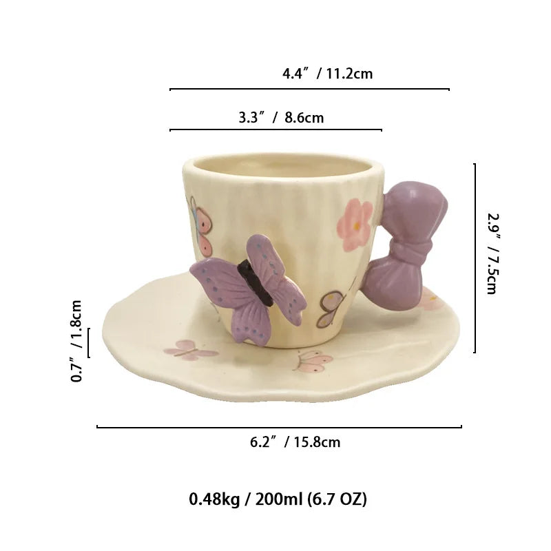 DecorBites™ Bowknot Ceramic Cup & Saucer Set for Dining Table and Coffee - Tea & Juice Mug