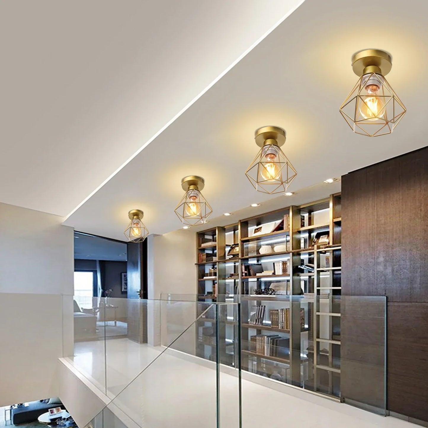 DecorBites™ Gold Iron Cage Ceiling Light Modern Nordic Decor Retro Loft Fixture E27