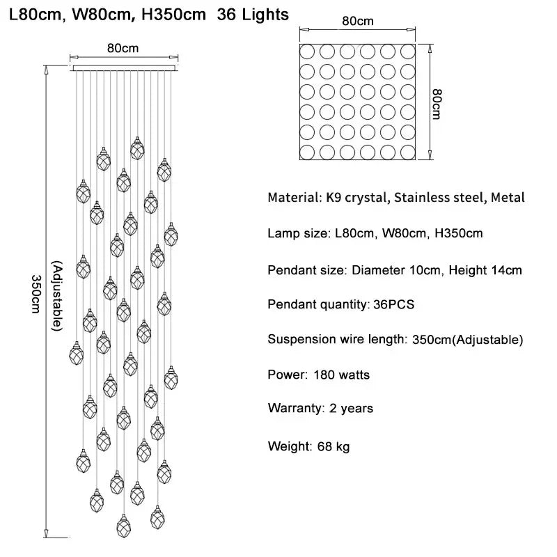 DecorBites™ Diamond Crystal Ball Chandelier, Luxury LED Light Fixture for Staircase and Living Room