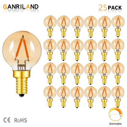 DecorBites™ Amber Glass LED Filament Globe Bulb, 2200K Dimmable E12 E14 Outdoor Fairy Light