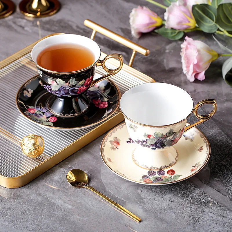 Juego de té DecorBites™ de porcelana fina: taza de té negro, platillo, taza de café, estilo francés de Phnom Penh