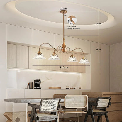 DecorBites™ Brass Glass Pendant Chandelier for Kitchen Bar Bedroom Hallway