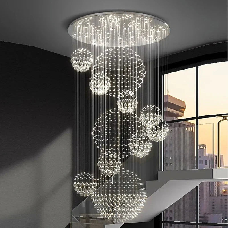 DecorBites™ Crystal Chandelier Stair Pendant Lamp Living Room Lighting