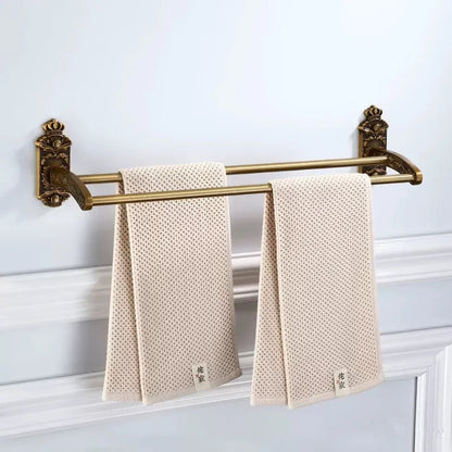 DecorBites™ Bronze Carved Bath Accessories Set: Shelf, Towel Rack, Paper Holder, Toilet Brush Holder
