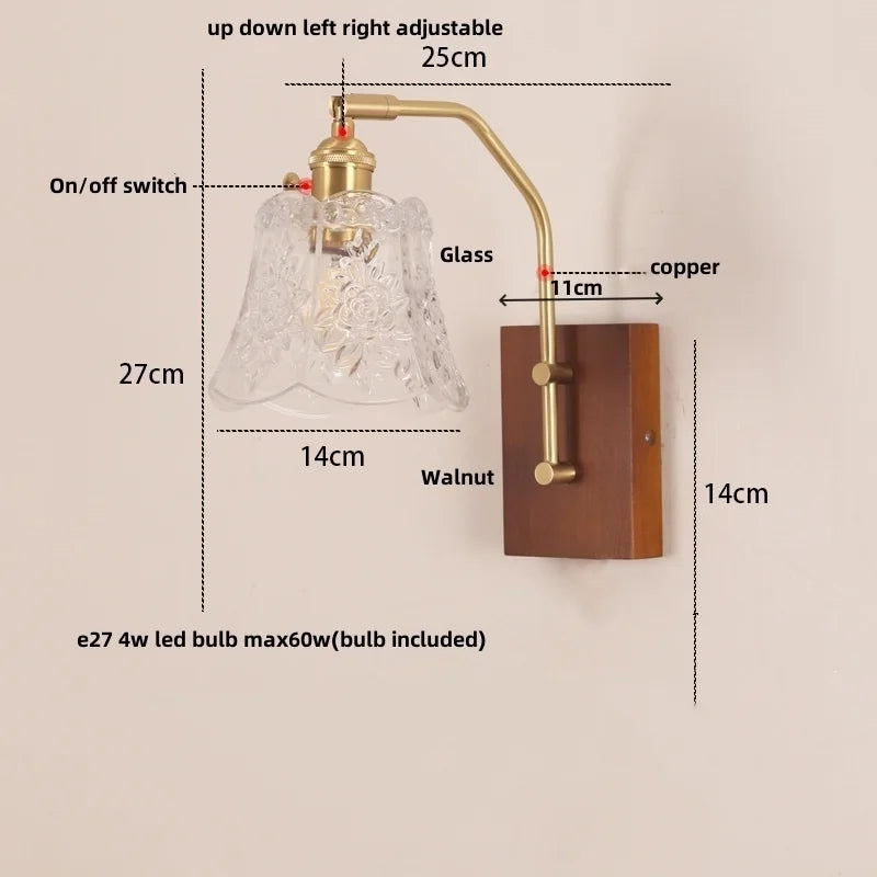 DecorBites™ LED Glass & Wood Wall Lamp with Pull Chain Switch for Living Room Bedroom Mirror