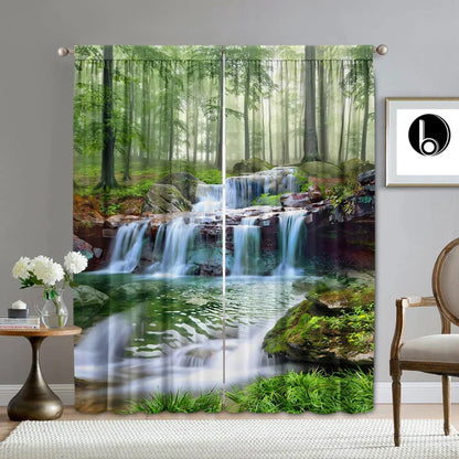 Decobites Waterfall Beach Scenery Printed Curtains for Kitchen, Coffee Shop & Living Room