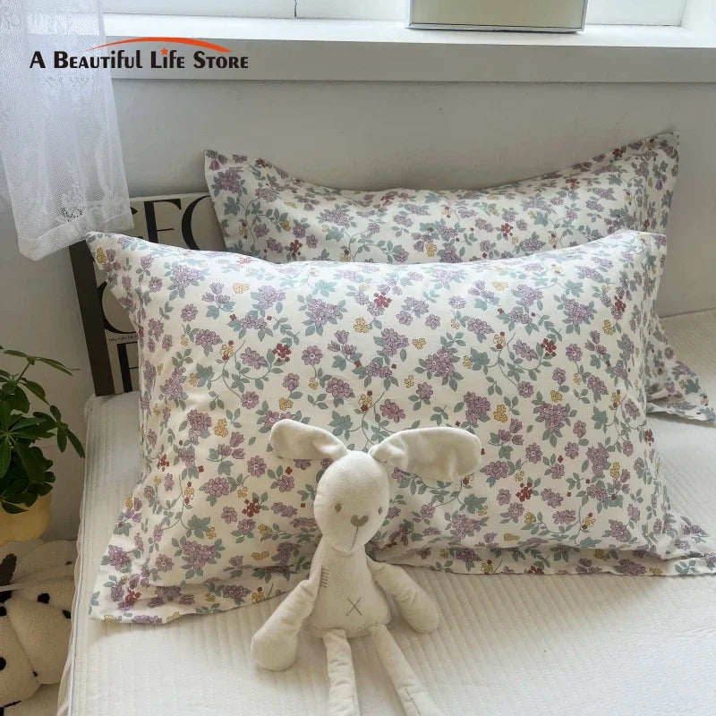 Decobites Korean Floral Cotton Pillowcase 40x60cm, 48x74cm, 50x80cm, Home Cushion Cover