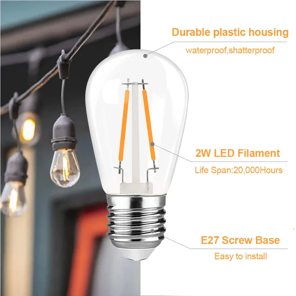 Decorbites™ LED-Filament-S14-Lampen, Vintage-Design, unzerbrechlich, Außendekoration, 1W 2W