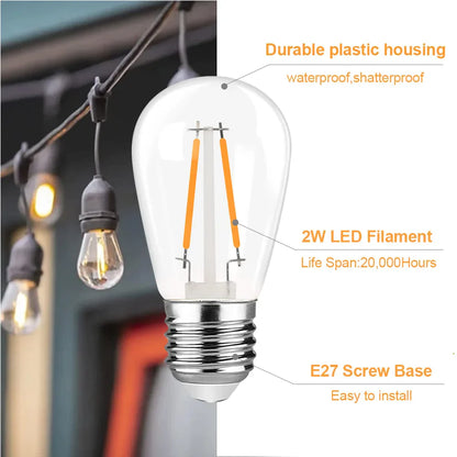 Decorbites™ LED-Filament-S14-Lampen, Vintage-Design, unzerbrechlich, Außendekoration, 1W 2W