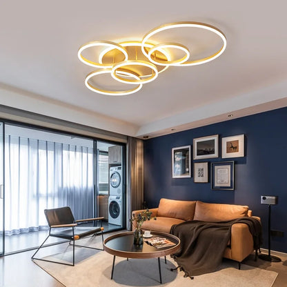 DecorBites™ Brushed Golden LED Ceiling Chandelier for Modern Living Room and Bedroom Lighting