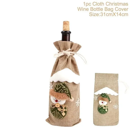 Creative Christmas Wine Bottle Set Golden Velvet Dress Wine Bottle Covers Sleeve Santa Snowman Xmas New Year Dinner Table Decor