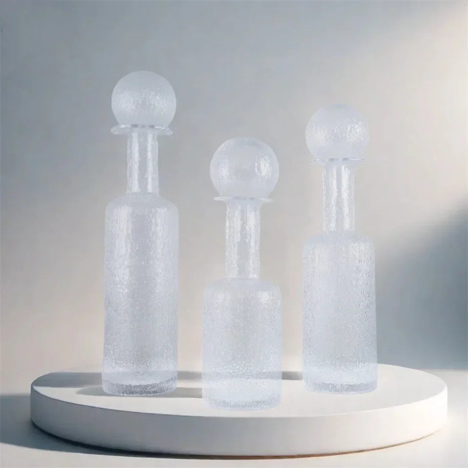 DecorBites™ Grey Round Glass Vase Hammer Lid Terrarium Home Decoration