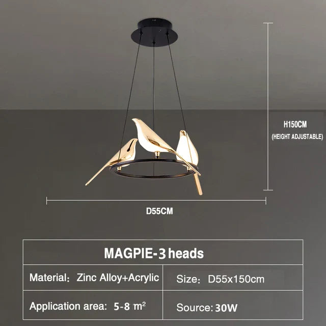 DecorBites™ Gold Magpie Bird Ceiling Chandelier | Modern LED Ring Light for Dining Room & Decor