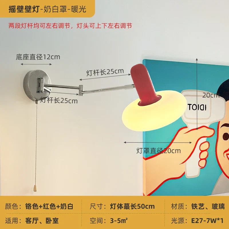 Lámpara de pared DecorBites™ Cream Wind LED E27 con brazo articulado y telescópica, ideal para escaleras, mesilla de noche o lectura.