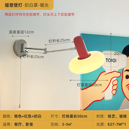 Lámpara de pared DecorBites™ Cream Wind LED E27 con brazo articulado y telescópica, ideal para escaleras, mesilla de noche o lectura.