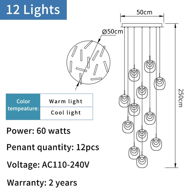 Gold Crystal Staircase Chandelier 36-Light Dia100cm