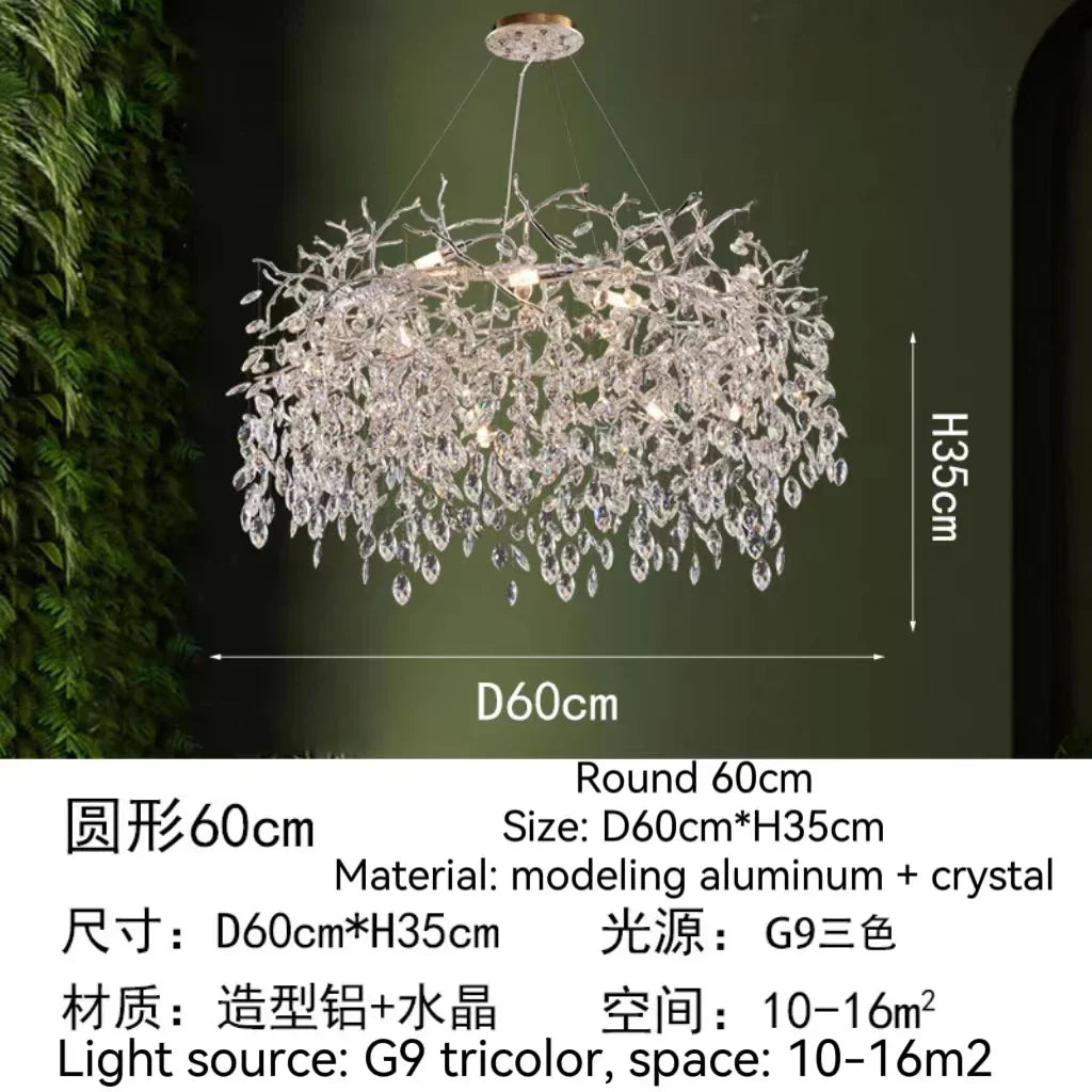 Gold Crystal Tree Chandelier Matte Aluminum Finish
