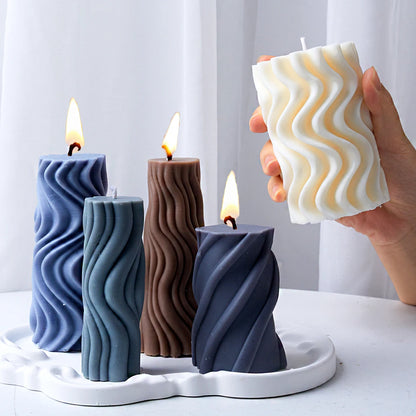 Wavy Stripe Cylindrical Silicone Candle Mould Pillar Twisted Stripe DIY Candlestick Making Design Shape Scented Candle Handmade