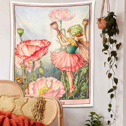 Decobites Psychedelic Flower Fairy Tapestry Wall Hanging - Bohemian Bedroom Decor