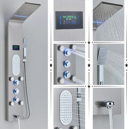 DecorBites™ LED Rainfall Shower Panel System Black/Brushed Finish